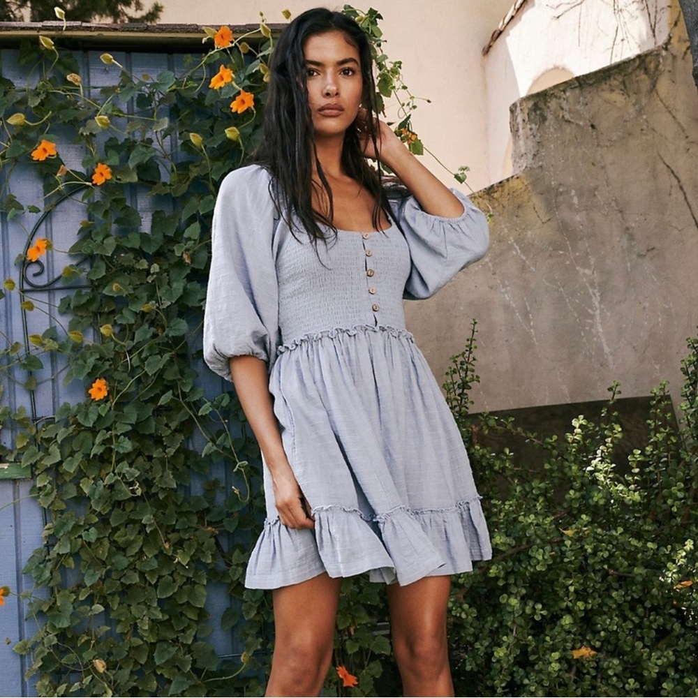 Free People Summer Picnic Mini Dress Blue